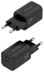 Aisens Cargador GaN 65W, 2xUSB-C PD3.0 QC4.0, Negro