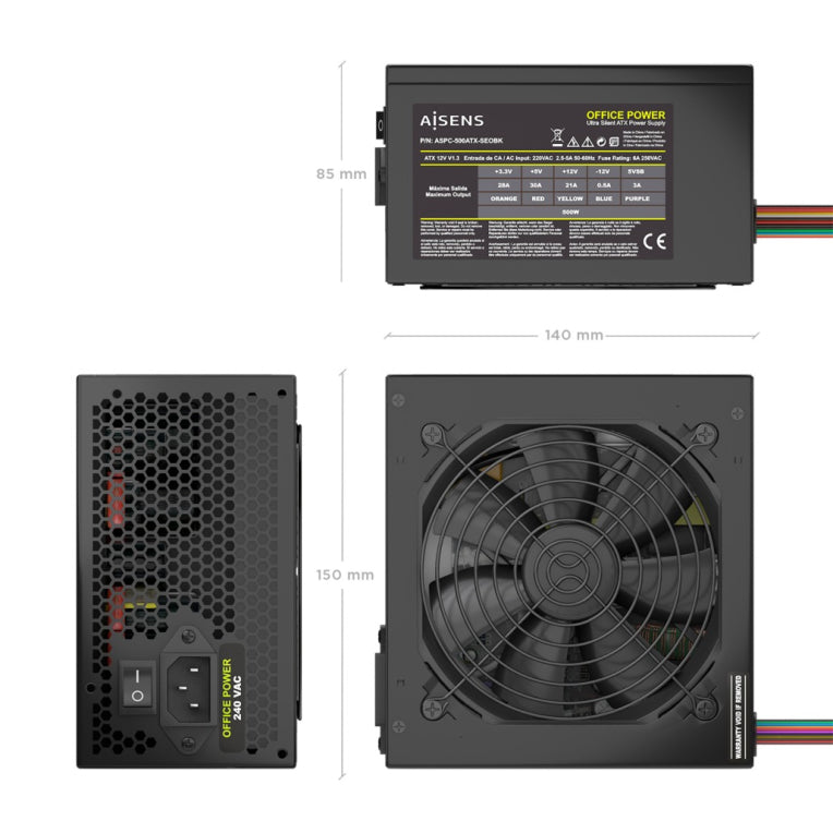 Aisens Fuente Alimentacion ATX 500W OEM, Negra