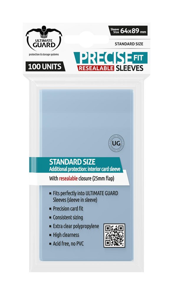 Fundas transparentes de cartas ultimate guard precise - fit cierre reutilizable tamaño estándar 100 unidades