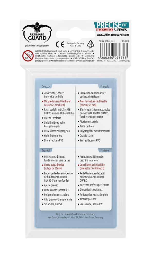 Fundas transparentes de cartas ultimate guard precise - fit cierre reutilizable tamaño estándar 100 unidades