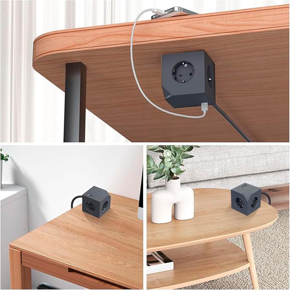 Base de enchufes Coolbox cubik magnet 3 enchufes con carga USB c+a cable ac integrado
