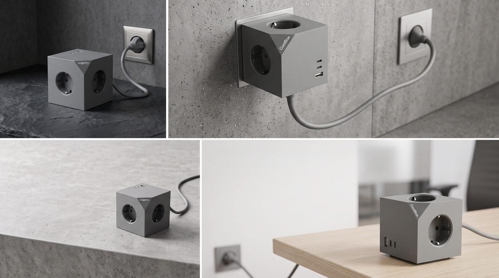 Base de enchufes Coolbox cubik magnet 3 enchufes con carga USB c+a cable ac integrado