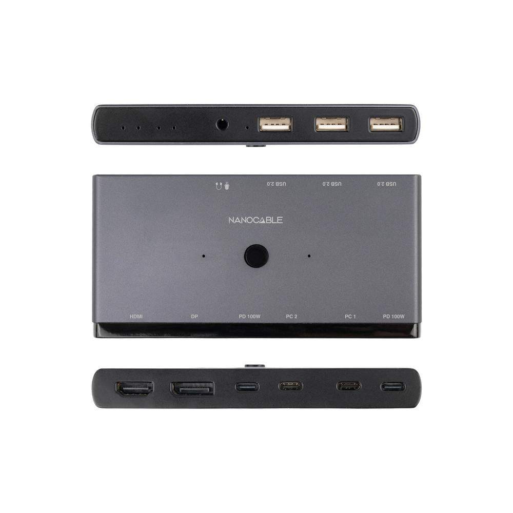 Conmutador kvm switch Nanocable 2xusb - c a 3xusb - a+2xusb - c - pd+hdmi+dp+au