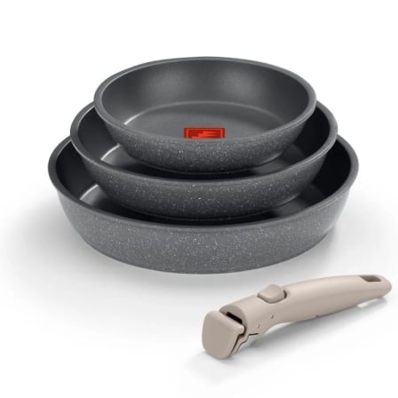 Pack 3 Sartenes + Mango extraíble Monix One Click Pietra M831303/ Ø20cm/ Ø24cm/ Ø26cm/ Aluminio forjado/ Apta para Induc