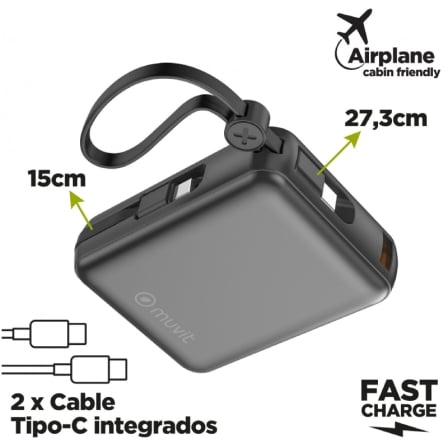 Powerbank 10000mAh Muvit For Change MCCHP0014/ 35W/ Negra