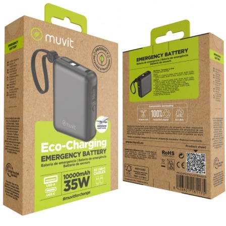 Powerbank 10000mAh Muvit For Change MCCHP0014/ 35W/ Negra
