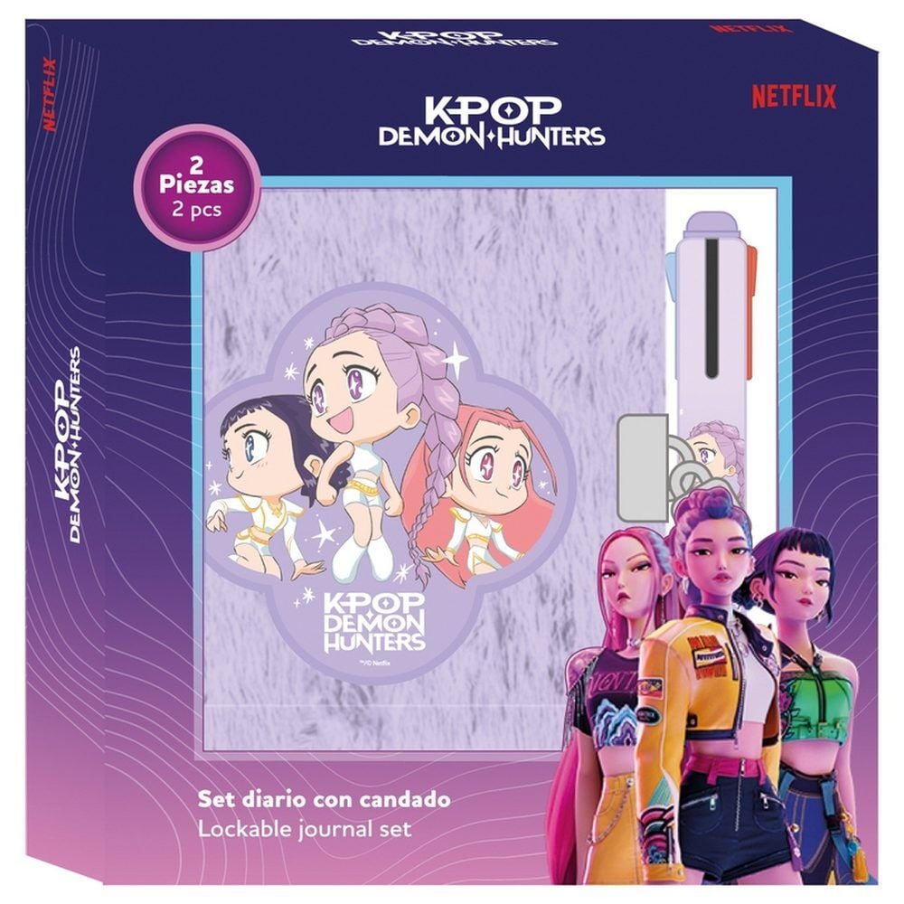 Set diario + boligrafo 4 colores Chibi Kpop Demon Hunters