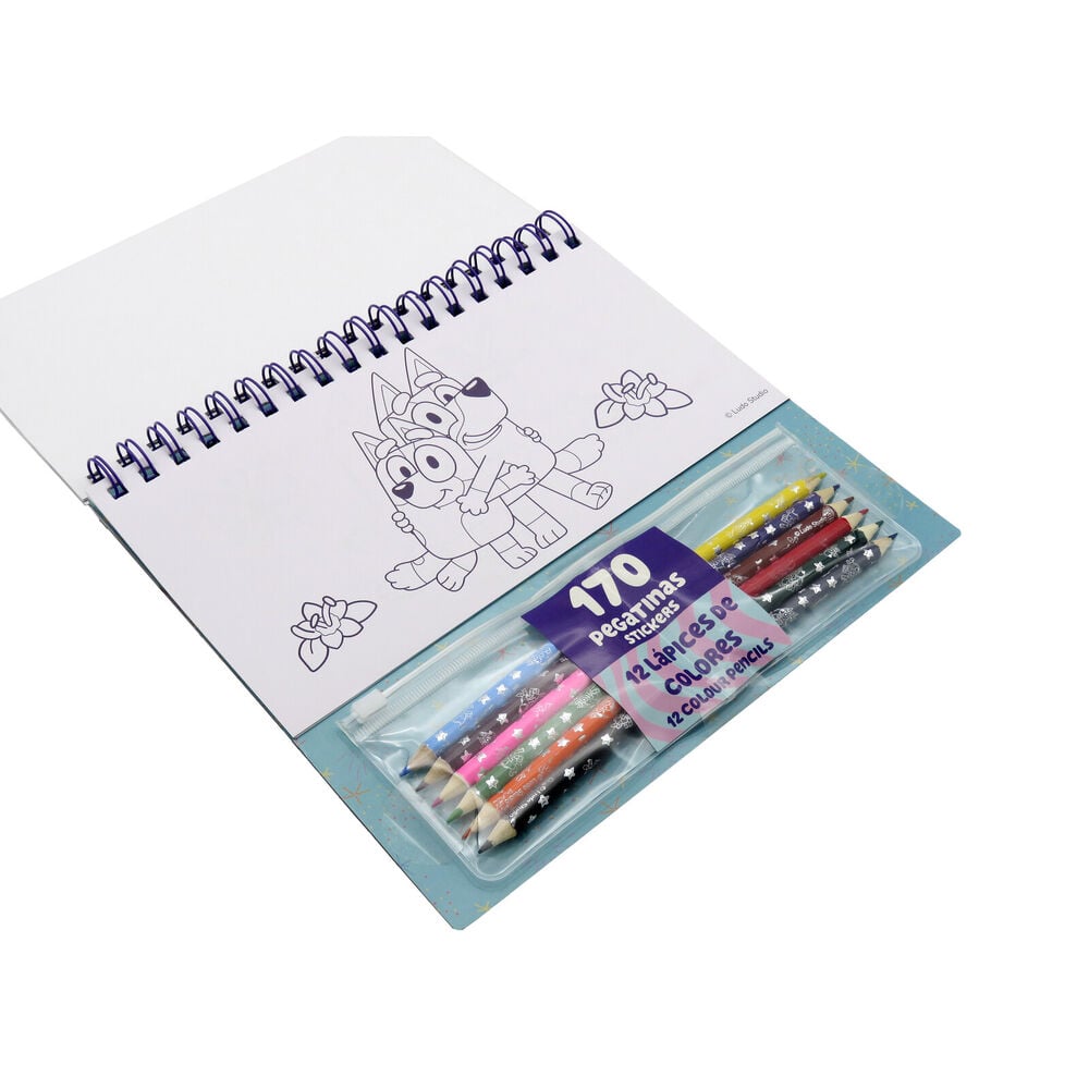Set coloreable con pegatinas Bluey