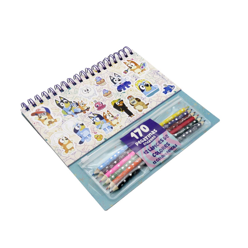 Set coloreable con pegatinas Bluey