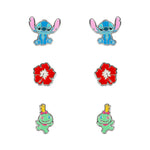 Set 3 Pares de pendientes Stitch Disney plata