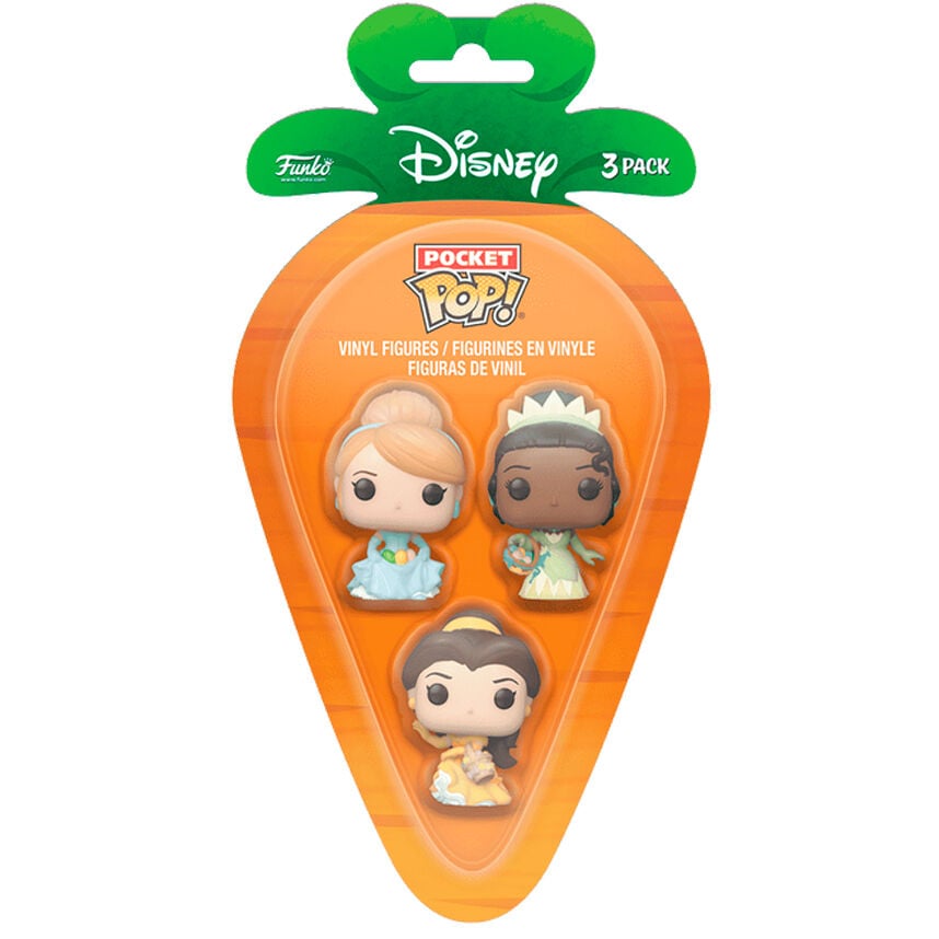 Blister 3 figuras Carrot Pocket POP Disney Princesas Cenicienta Tiana Bella Pascua