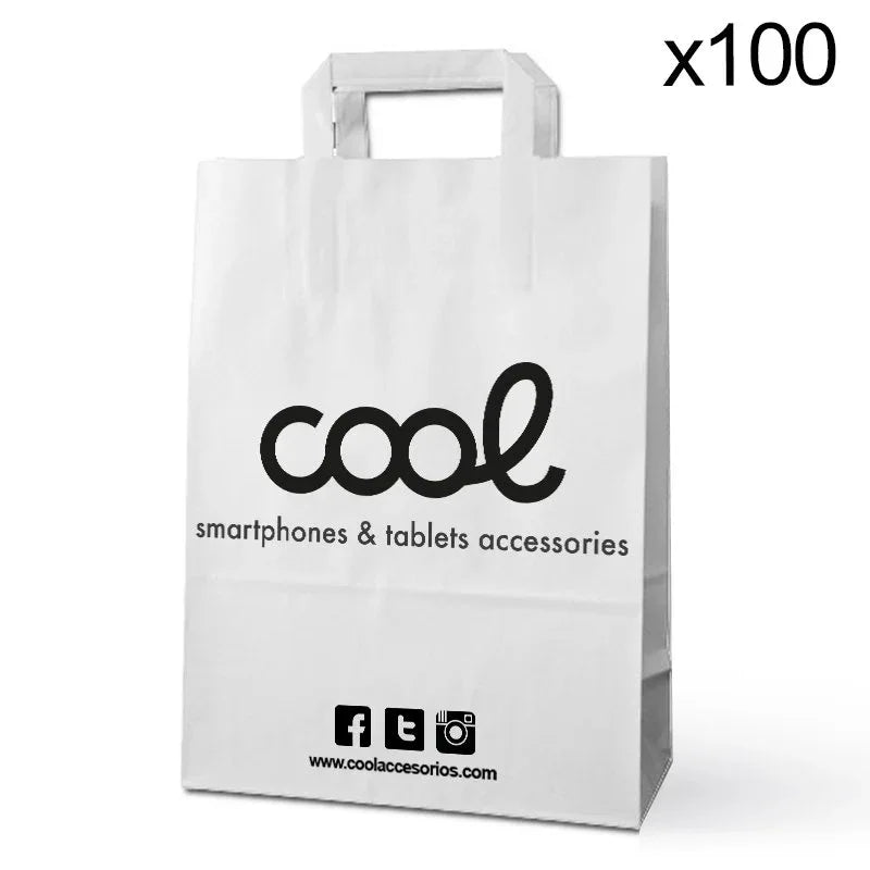 Pack 100 Bolsas PAPEL Blancas COOL (23,5 x 18 cm) - PixelPlaza