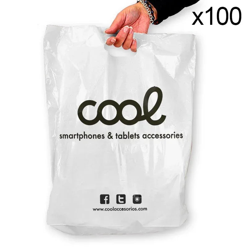 Pack 100 Bolsas Plástico Blancas 70% Reciclado COOL Grandes (51 x 40 cm) - PixelPlaza