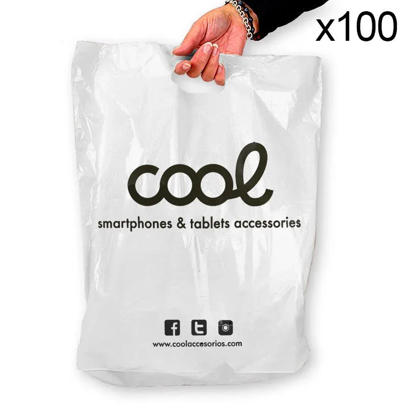 Pack 100 Bolsas Plástico Blancas 70% Reciclado COOL Grandes (51 x 40 cm) - PixelPlaza
