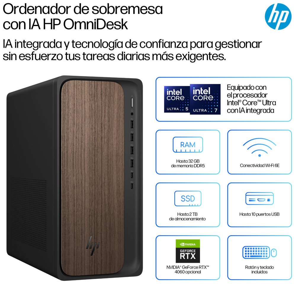 HP M03-0038NS U5-225 512GB 16GB FREEDOS DDR5-SDRAM SSD Torre PC AI PC