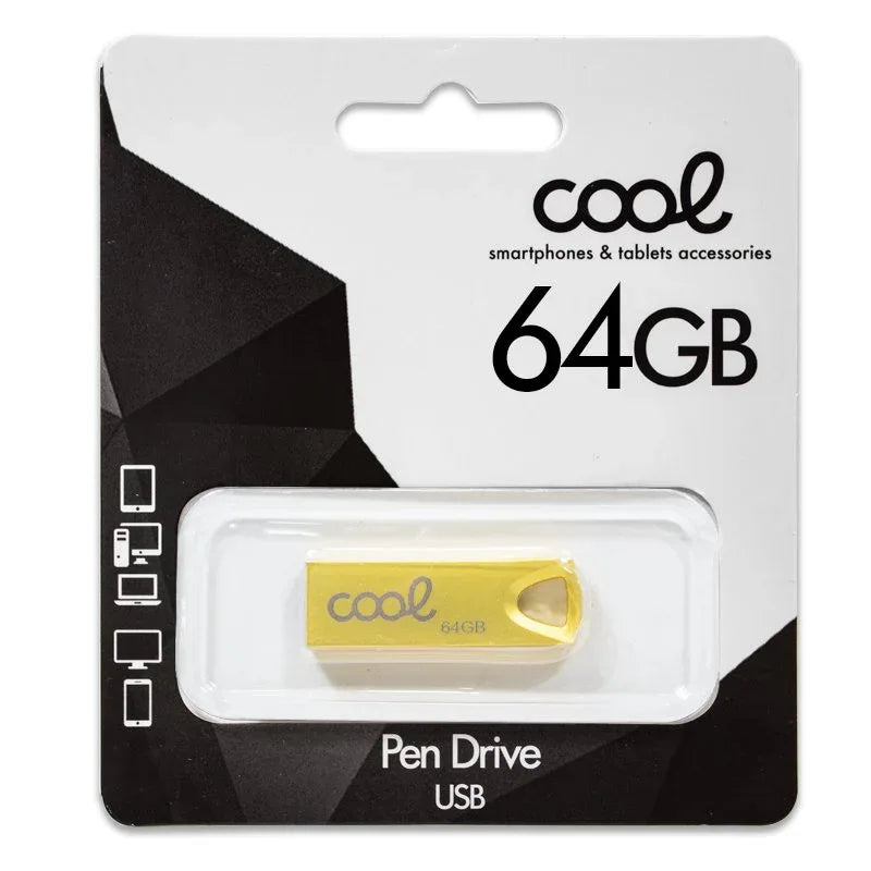 Pen Drive USB x64 GB 2.0 COOL Metal KEY Dorado - PixelPlaza