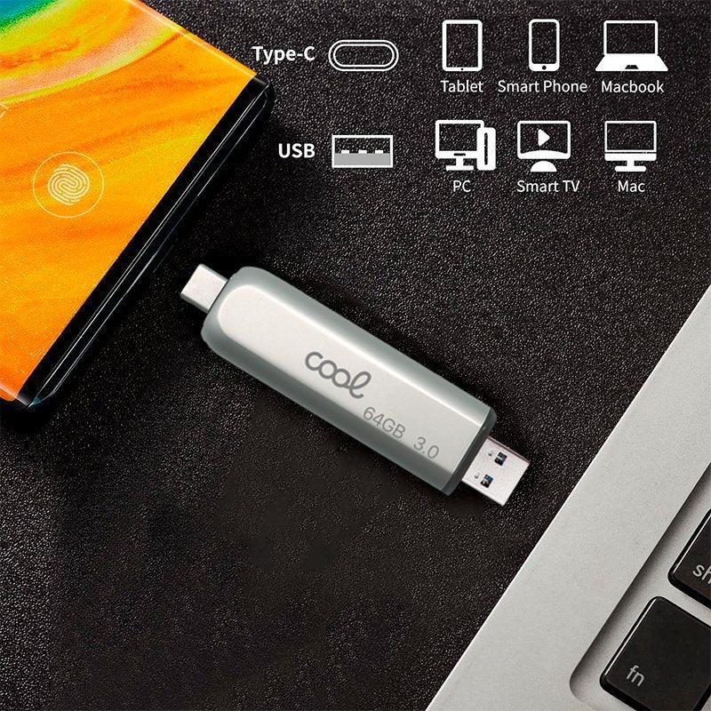 Pen Drive USB x64 GB 3.0 COOL Tipo-C / USB (2 en 1) - PixelPlaza