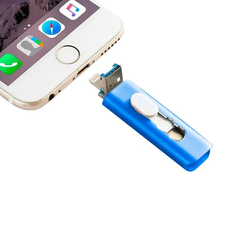 Pen Drive USB x64 GB COOL (3 en 1) Lightning / Tipo-C / USB Azul - PixelPlaza