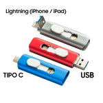 Pen Drive USB x64 GB COOL (3 En 1) Lightning / Tipo-C / USB Negro - PixelPlaza