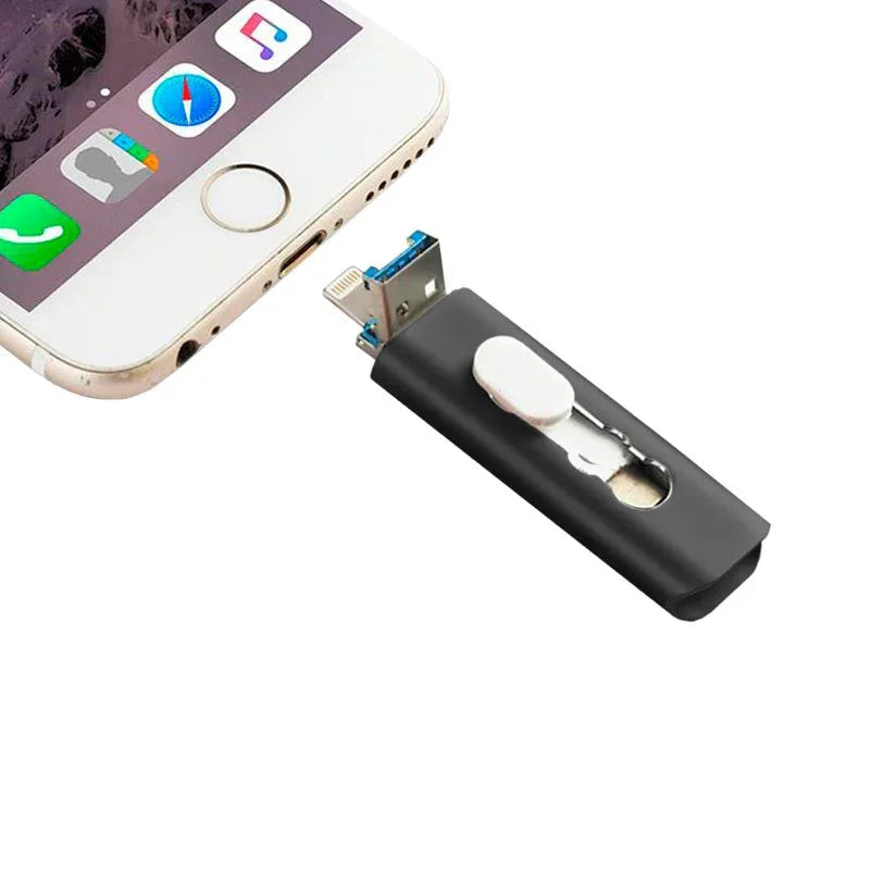 Pen Drive USB x64 GB COOL (3 En 1) Lightning / Tipo-C / USB Negro - PixelPlaza