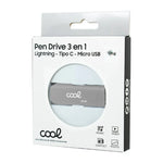 Pen Drive x USB 128 GB COOL (3 en 1) Lightning / Tipo-C / USB Gris - PixelPlaza