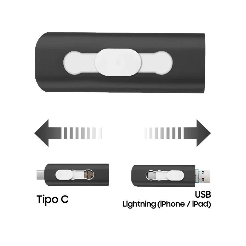 Pen Drive x USB 128 GB COOL (3 en 1) Lightning / Tipo-C / USB Negro - PixelPlaza