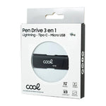 Pen Drive x USB 128 GB COOL (3 en 1) Lightning / Tipo-C / USB Negro - PixelPlaza