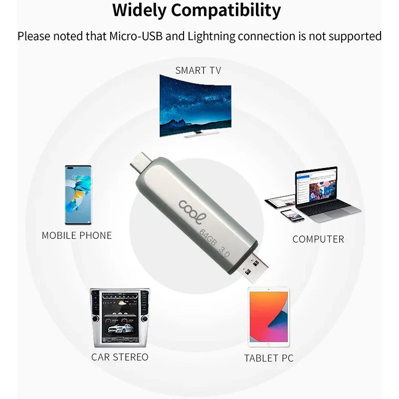 Pen Drive x USB 512 GB 3.0 COOL Tipo-C / USB (2 en 1) - PixelPlaza