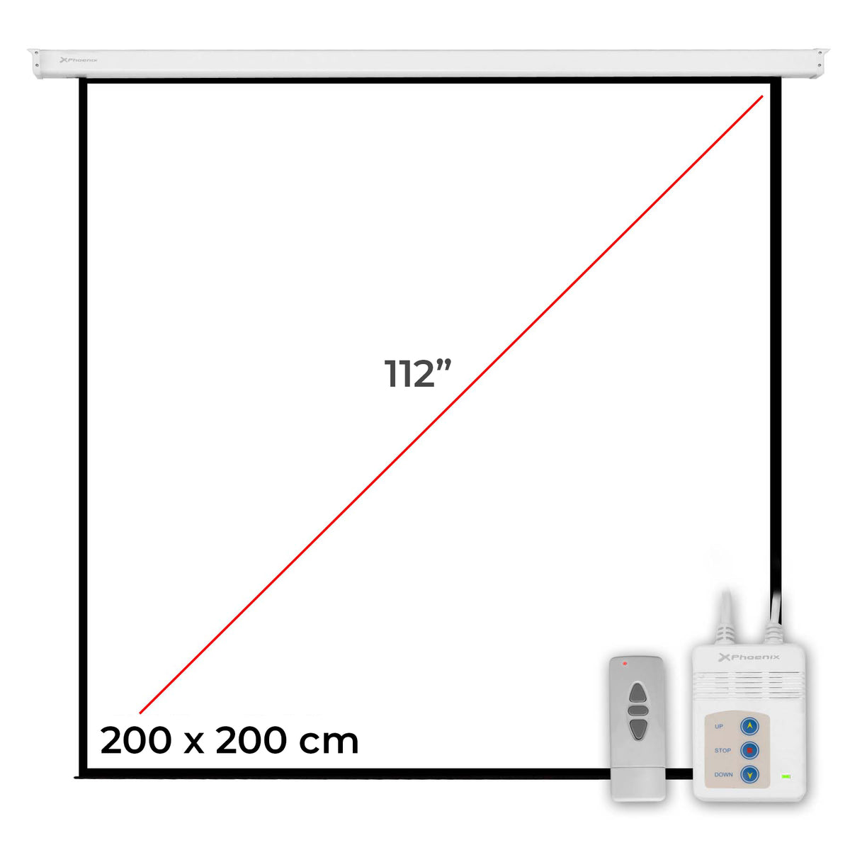 Pantalla electrica videoproyector pared y techo phoenix 112´´ ratio 1:1 - 4:3 - 16:9 2m x 2 m posicion ajustable - carca