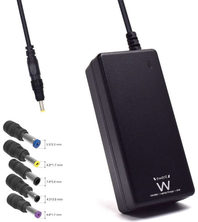 Ewent EW3898 adaptador e inversor de corriente Interior 65 W Negro