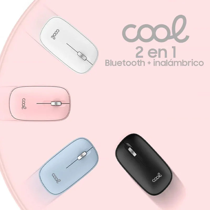 Ratón Inalámbrico COOL Slim Silencioso 2 en 1 (Bluetooth + Adap. USB) Celeste - PixelPlaza