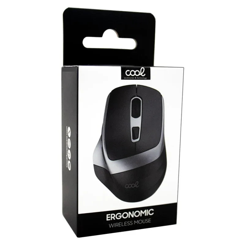 Ratón Inalámbrico Silencioso COOL Ergonomic Negro-Plata - PixelPlaza