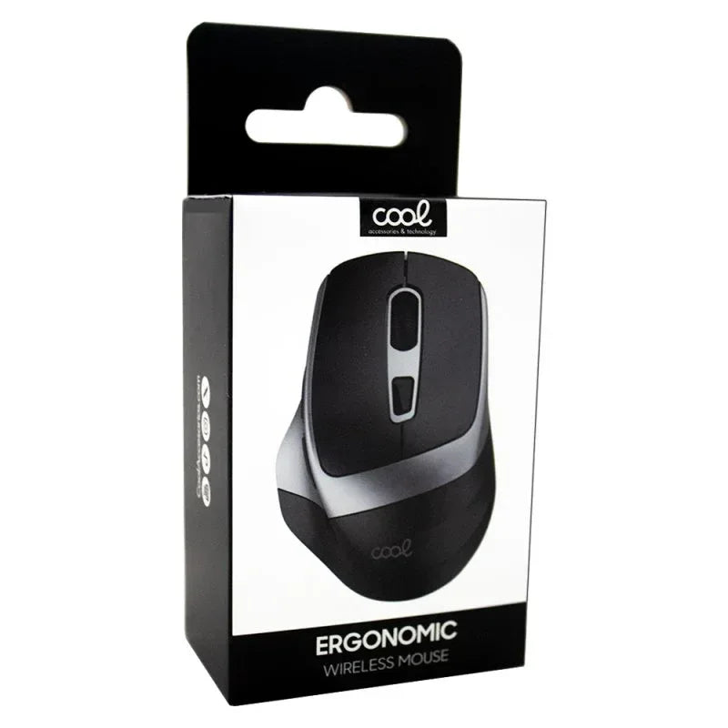 Ratón Inalámbrico Silencioso COOL Ergonomic Negro-Plata - PixelPlaza