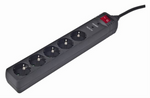 Regleta de 5 tomas con interruptor negro - Cable 3 metros - 16A