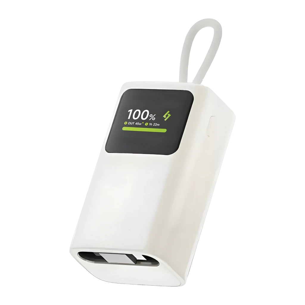 Sharge HyperTower E3 Blanco con cable retráctil integrado 10000mAh 45W USB-C Power Bank