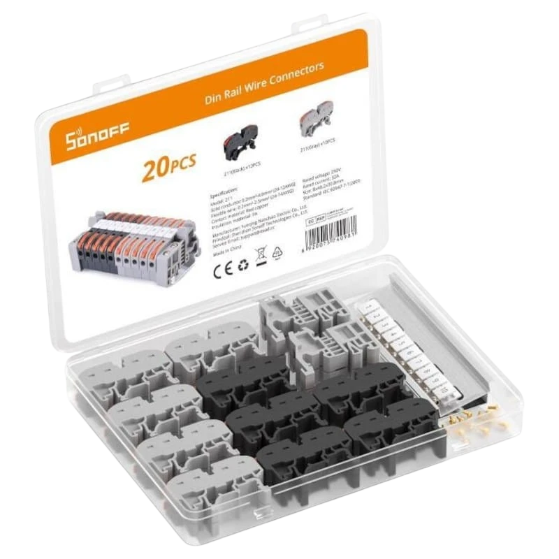 Sonoff 211 Gris - Conector de Cables para Carril DIN Pack de 20 unidades