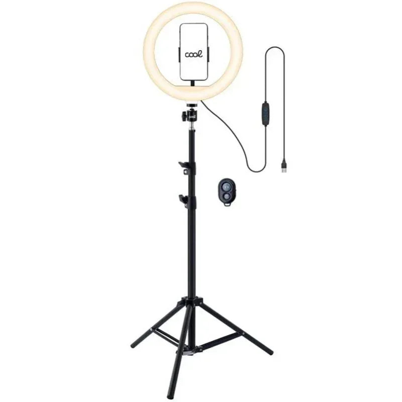 Soporte Trípode (180 cm) Aro de Luz LED COOL + Mando Bluetooth - PixelPlaza