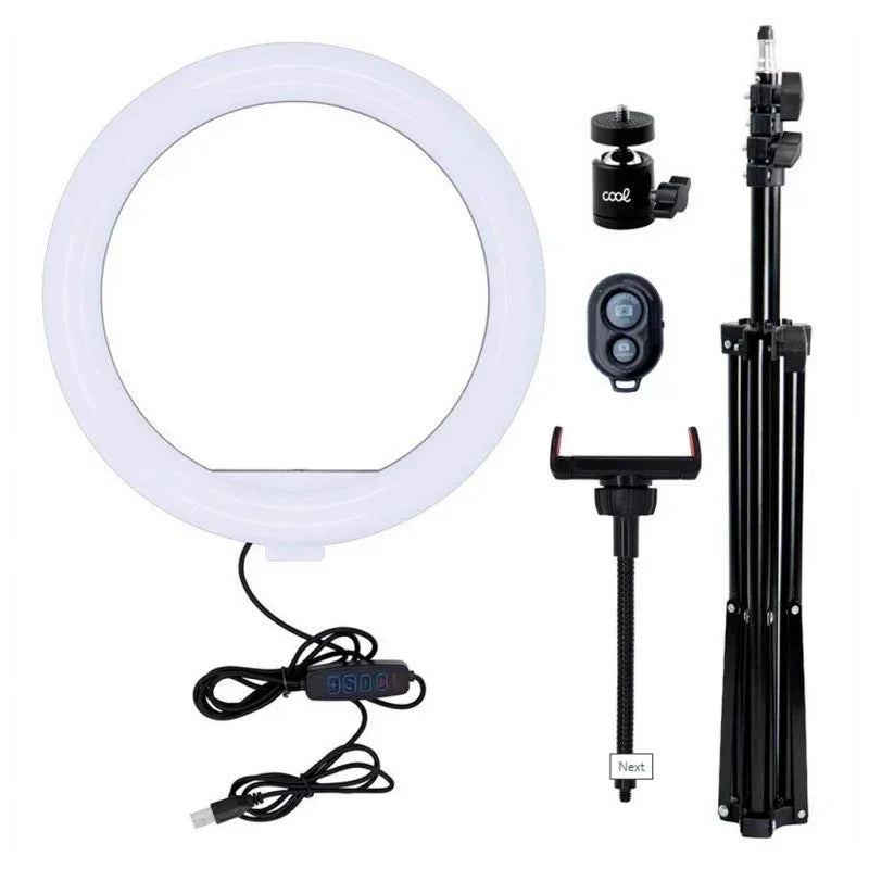 Soporte Trípode (180 cm) Aro de Luz LED COOL + Mando Bluetooth - PixelPlaza