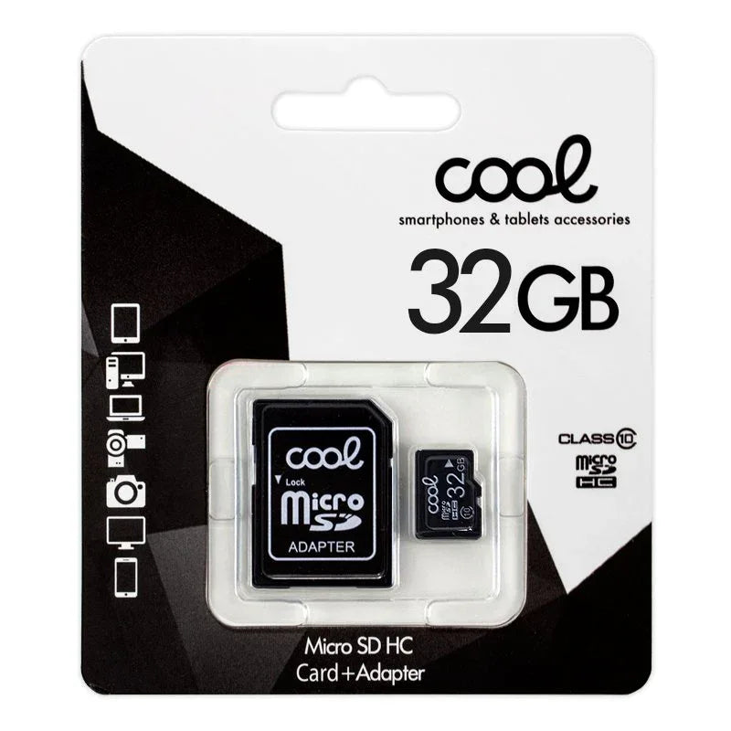 Tarjeta Memoria Micro SD con Adapt. x32 GB COOL (Clase 10) - PixelPlaza