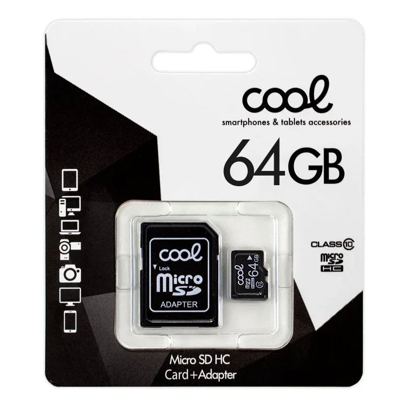 Tarjeta Memoria Micro SD con Adapt. x64 GB COOL (Clase 10) - PixelPlaza