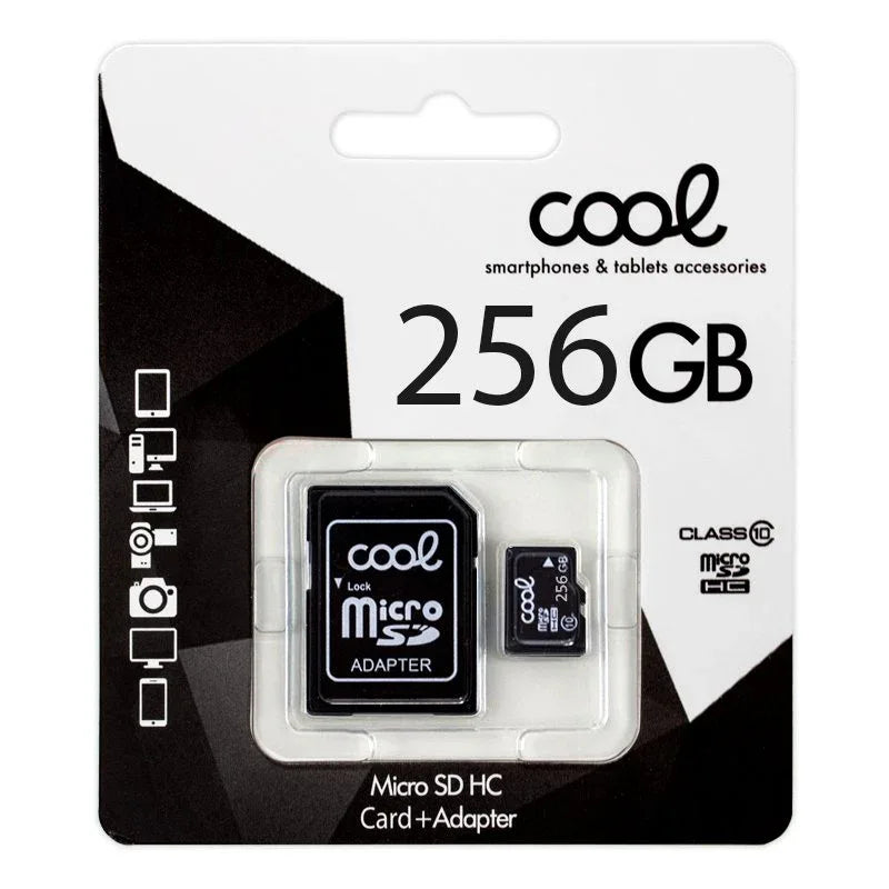 Tarjeta Memoria Micro SD con Adaptador x256 GB COOL (Clase 10) - PixelPlaza