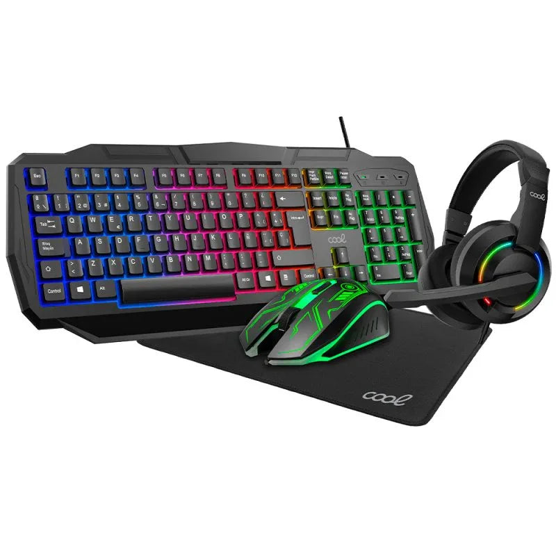 Teclado PC Gaming USB (Combo 4 en 1) + Raton + Auriculares + Alfombrilla COOL Youth (Español) - PixelPlaza