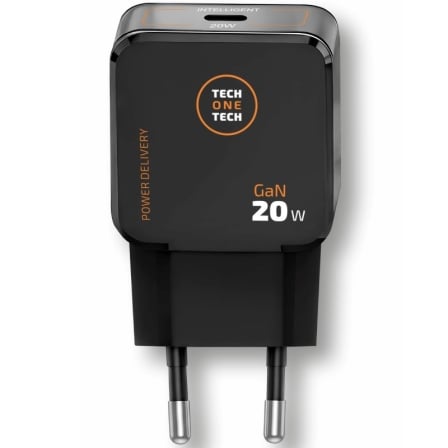 Cargador de Pared GaN Tech One Tech TEC2223/ 1xUSB Tipo-C + Cable USB Tipo-C/ 20W/ Negro