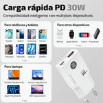 Cargador de Pared Tech One Tech TEC2231/ 1xUSB Tipo-C/ 1xUSB + Cable USB Tipo-C/ 30W/ Blanco
