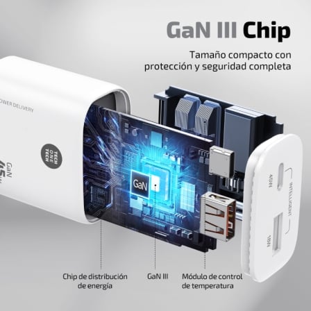 Cargador de Pared GaN Tech One Tech TEC2245/ 1xUSB Tipo-C/ 1xUSB/ 45W