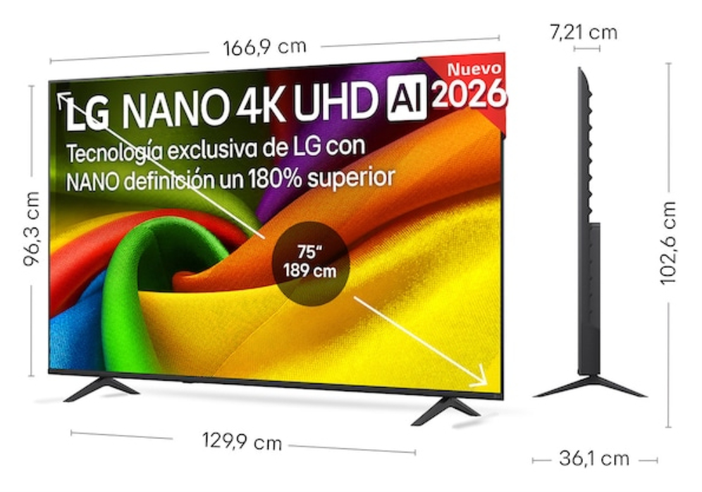 LG NANO 4K UHD AI 75NU850B6LA Televisor 190,5 cm (75") 4K Ultra HD Smart TV WiFi Negro