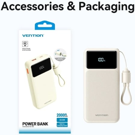 Powerbank 20000mAh Vention XGYP0-40-TY/ 22.5W/ Rosa/ Incluye Cable USB Tipo-C