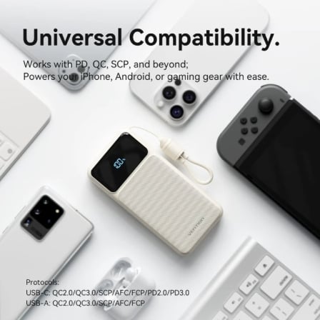 Powerbank 20000mAh Vention XGYW0-40-TY/ 22.5W/ Blanca/ Incluye Cable USB Tipo-C