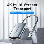 Cable Conversor Vention ACZHB/ USB Tipo-C Macho - 2x HDMI Hembra/ Gris