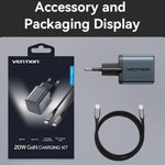 Cargador de Pared GaN Vention TZ-FEVH0-EU/ 1xUSB Tipo-C + Cable Lightning/ 20W